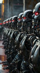 A group of robots with red eyes.