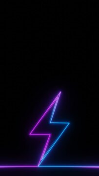 Vertical video purple neon lighting bolt icon loop animation background