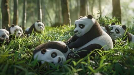 A group of pandas spending quality time together. Generative AI realistic