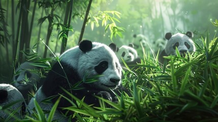 A group of pandas spending quality time together. Generative AI realistic
