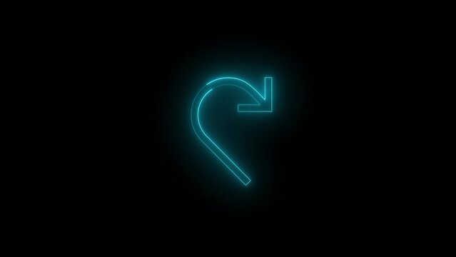 Neon glowing cyan color redo arrow icon on black background animation
