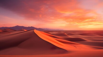 Desert panorama with sand dunes at sunset. 3d render