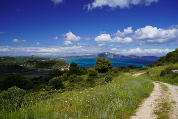Fototapeta na wymiar panorama from Limni Keriou and Marathonisi islands