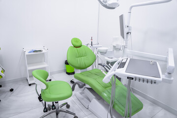 Green design dental clinic, medical concept, dentist's room