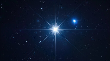 Night sky background with bright Sirius star on black sky with stars. Cosmos, Universe, space travel concept