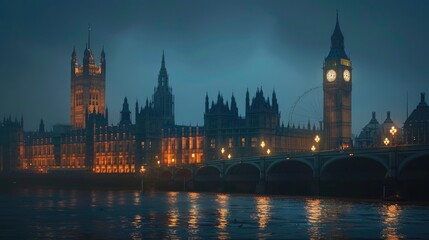 Fototapeta na wymiar Big Ben and the Houses of Parliament at night in Lo realistic
