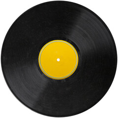 vinyl record yellow label, realistic photography isolated png on transparent background for graphic...
