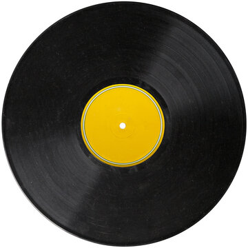 vinyl record yellow label, realistic photography isolated png on transparent background for graphic design