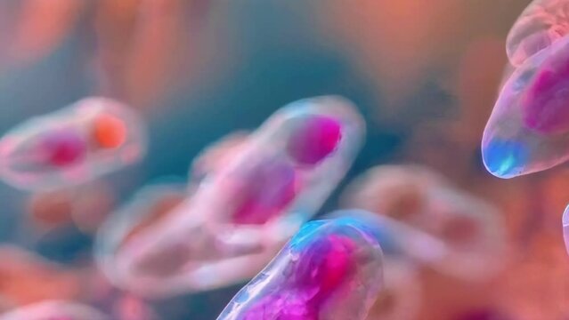 Close up on gut microbe field with different bacteria.  Motion Graphics