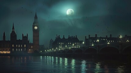 Big Ben and the Houses of Parliament at night in Lo realistic