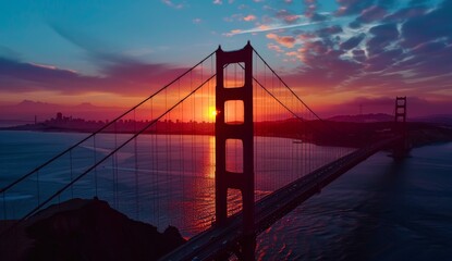 Obraz premium Stunning aerial view of the Bridge at sunrise 