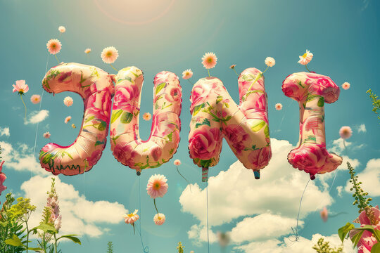 the german word  "Juni" made out of balloons