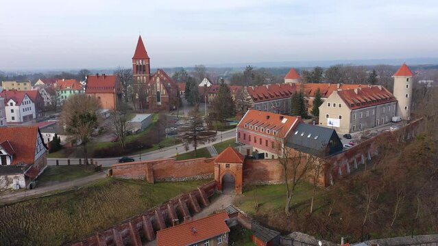 Aerial view of the Teutonic castle in Paslek, Poland.