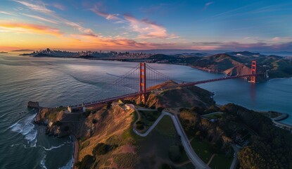 Stunning aerial view of the Bridge at sunrise 