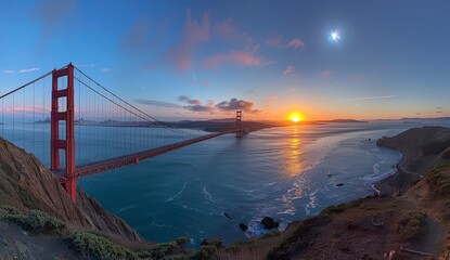 Stunning aerial view of the Bridge at sunrise 