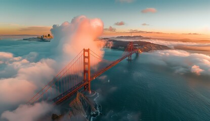 Stunning aerial view of the Bridge at sunrise  - Powered by Adobe