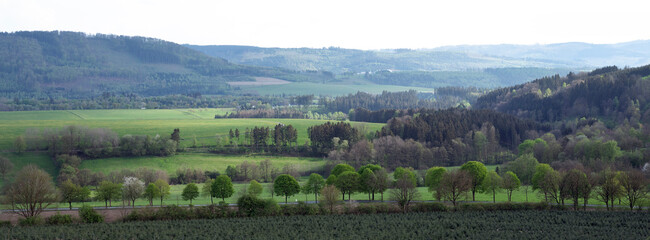countryside landscape in german sauerland with trees and hills