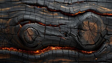 Rough Surface of Timber Charred in Summer Blaze
