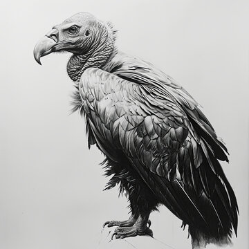 recommend clip art: Californian Condor Pencil Sketch Hand Drawn Black and White Depiction of Gymnogyps Californianus on a Blank White Background