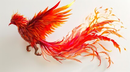 ascend anew: a vibrant phoenix rises from the ashes in full flight, symbolizing rebirth and renewal against a stark white background