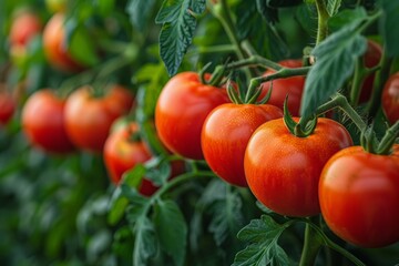 Harvest-ready tomatoes in greenhouse