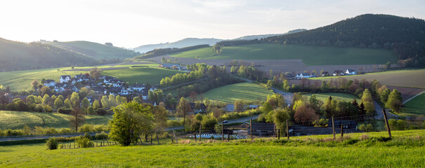 village of westerrnbödefeld in german sauerland at sunrise