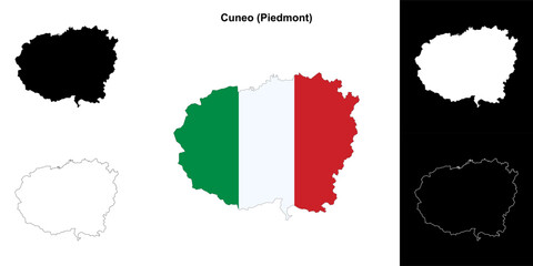 Cuneo province outline map set