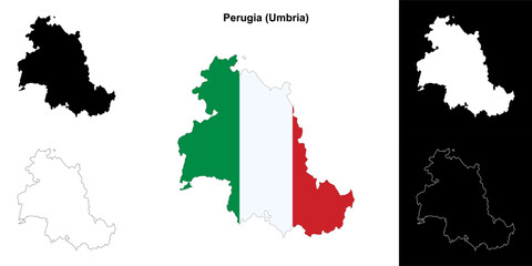 Perugia province outline map set