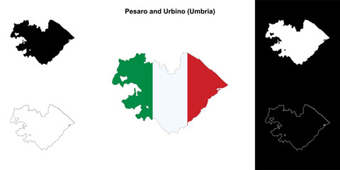 Pesaro and Urbino province outline map set