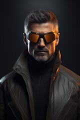 Obraz premium Serious man with sunglasses and leather jacket