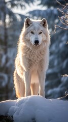 Obraz premium Majestic white wolf in snowy forest