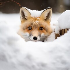 Obraz premium Curious fox peeking through the snow