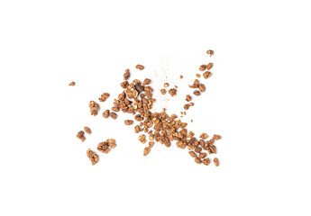 Scattered Chocolate Granola Isolated, Flying Cocoa Muesli, Crunchy Cereals, Seeds and Grains Muesli