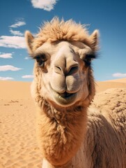 Fototapeta premium Smiling camel in desert landscape