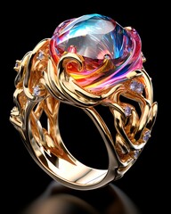 Vibrant and intricate glass ring with swirling colors