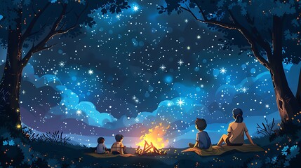 Nighttime Serenity: Person Enjoying Quiet Campfire Under Stars