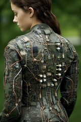 Fototapeta premium Cyborg woman with circuit board body