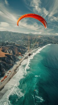 parasail floating in the sky on the sea coast