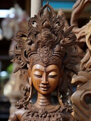 Ornate wooden statue with intricate carvings and details