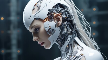 Futuristic cyborg woman with robotic implants