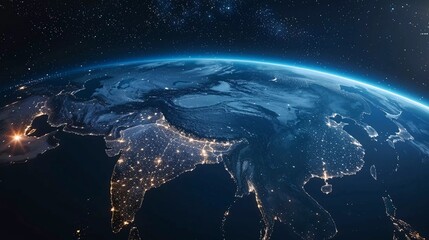 Earth Illuminated: City Lights Trace Continents at Night, with Asia in Focus (Data Visualization Concept)