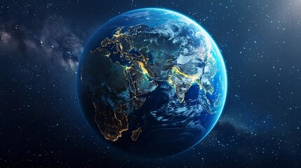 Obraz premium Earth Illuminated: City Lights Trace Continents at Night, with Asia in Focus (Data Visualization Concept)