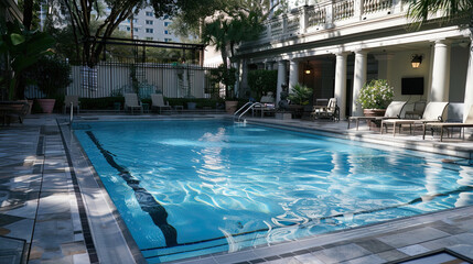 Swimming pool in the apartments or in the villa. Home pool.