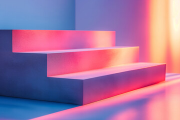 Colorful illuminated steps in a vibrant architectural setting