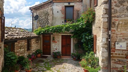 Fototapeta premium Rustic refurbished house in teh Umbrian village of Spello.