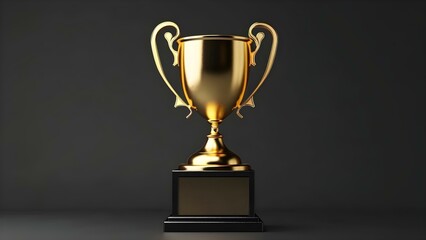 Fototapeta premium Golden trophy on black pedestal symbolizes success and achievement in competition. Concept Achievements, Success, Competition, Trophy, Symbolism
