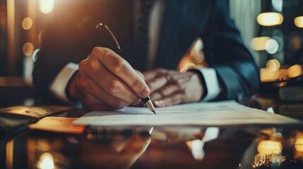Businessman signing contractpaper. for service and law, business man feedback document concept hyper realistic 