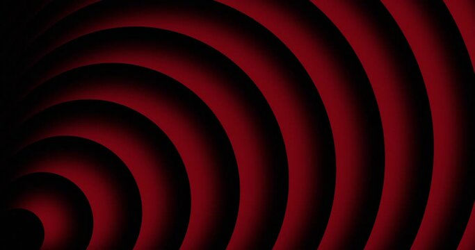 half semi circles moving and growing diagonally from small to big in one direction. Abstract seamless loop animation of red color circles with dark shadow slowly growing diagonally from one direction.