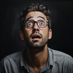 Fototapeta premium Surprised man with glasses and beard