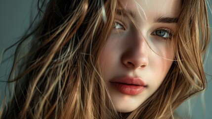 Naklejka premium Model woman female caucasian hair background person isolated girl pretty young cute portrait hyper realistic 